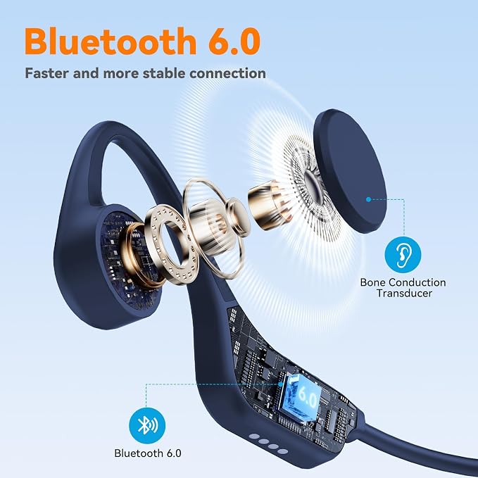 IP68 Waterproof Swimming Headphones, Bone Conduction Bluetooth 6.0 Headphones, Built-in 32GB MP3 Player, Soft Lightweight Open-Ear Design for Swimming Marathons Showers Cycling(Indigo