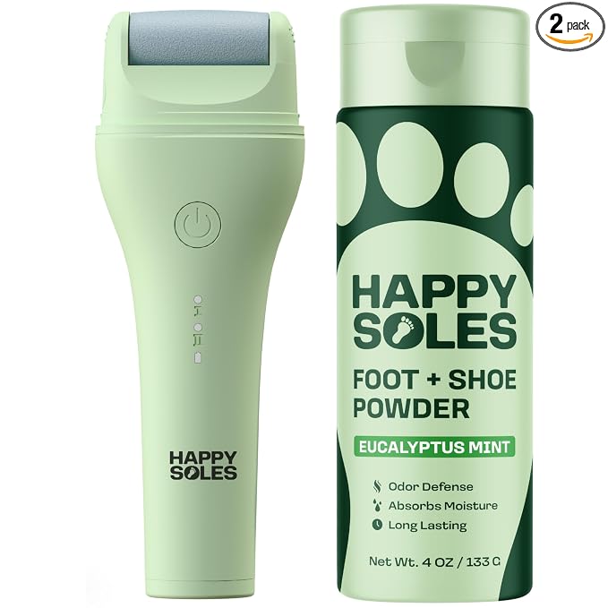 Electric Callus Remover & Foot Powder Bundle - Rechargeable Pedicure Tool + Odor Control for Smelly Feet (Eucalyptus Mint)