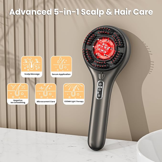 5-in-1 Scalp Massager Hair Brush, Oil Applicator，Electric Hair Brushes for Hair Growth, Hair Oil Dispenser, Scalp Massager, IPX7 Waterproof, Portable for Men & Women Home & Travel