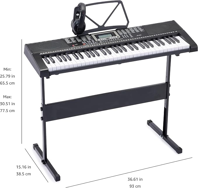 Amazon Basics Portable Electric Keyboard Piano with 61 Full Size Keys, Built-in Speakers, Songs for Learning, Digital Piano, Black