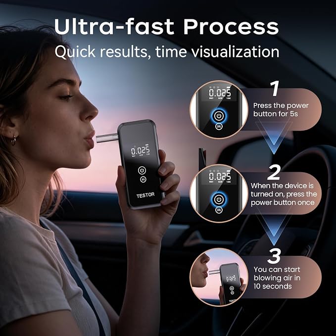 Portable Breathalyzers for Alcohol, Advanced High Accuracy Personal Breathalyzer with Reusable Mouthpieces, Handheld LCD Digital Display Alcohol Breathalyzer Tester for Personal Home Use