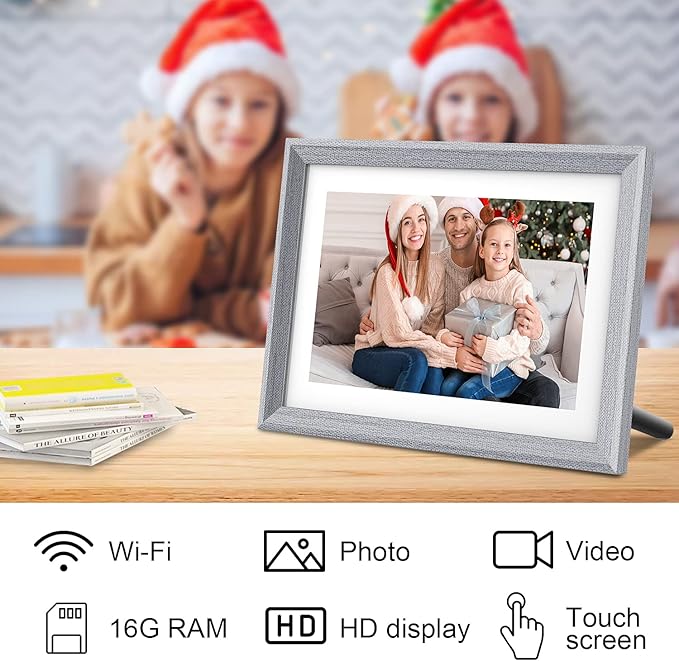 FRAMEO Digital Picture Frame WiFi 10.1 inch IPS Touch Screen HD Display,16GB Storage, Auto-Rotate,Easy Setup to Share Photos or Videos via Frameo APP