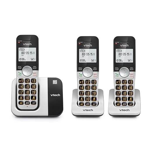 VTech DECT 6.0 Cordless Phone, 3-Handset – Interference-Free Sound, Large Backlit Display, Big Buttons, Caller ID | VG231-3