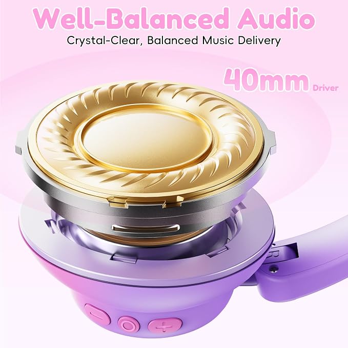 Candy Bila Active Kids Noise Cancelling Headphones, 60H Play Time Kids Bluetooth Headphones, Safe Volume, Bluetooth 6.0, USB C Charging, Headphones for iPad Tablet Airplane,Gradient Pink