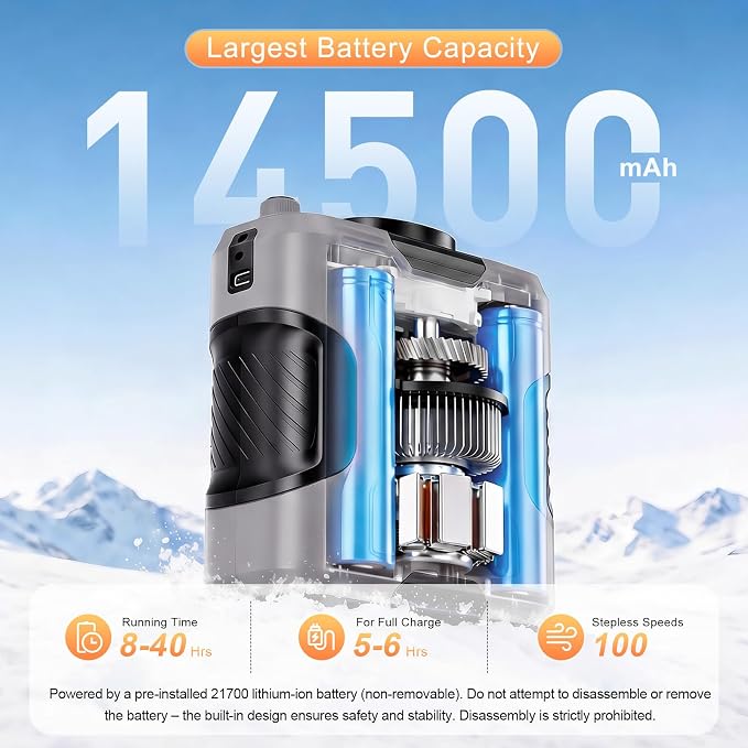 Portable Waist Fan Personal 14500mah 100 Speeds Clip On Shirt Fan Belt Cooling Device Wearable Cool Body Blow Cold Air Rechargeable Pocket Mini Men Workers Outdoor Travel Hiking Gifts