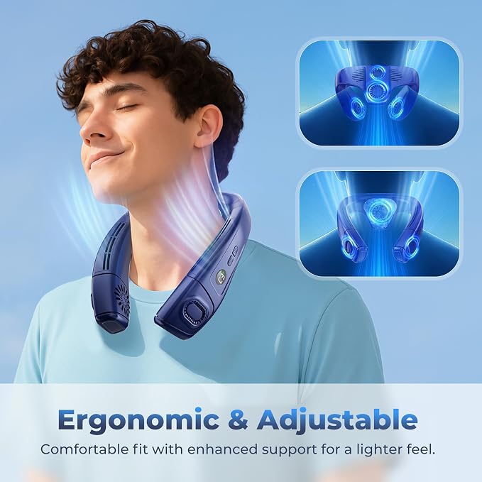 Neck Fan Portable Personal Fans, Ergonomic Cold Neck Fan with Cooling Plate, Type-C 8000mAh Rechargeable 3D Airflow Wearable LED Screen 3 Modes Gifts for Men Women Outdoor Travel Indoor