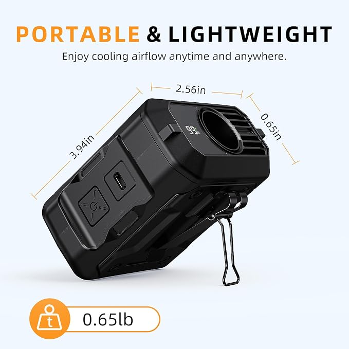 ASNUG Portable Waist Fan Rechargeable, 10000mAh Battery Powered & 45H Runtime, 10-Speed Personal Fan w/Lanyard, Flash Light, LED Display, Clip on Wearable Belt for Jogging Hiking Jobsite Warehouse