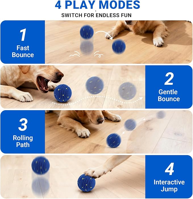 Smart Interactive Dog Toy with Remote Control, E-TPU Toy Ball for Aggressive Chewers, Automatic Moving, IPX6 Waterproof, Rechargeable Rolling Ball for Small/Medium/Large Dogs, BLU&YLW
