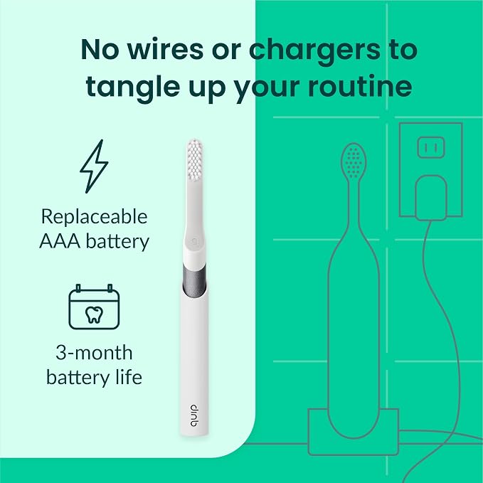 Quip Sonic Toothbrush for Adults with Timer - Includes Extra Brush Head and Travel Cover Mount - Electric, Soft Bristle Refill Head, Metal Handle, 3 Month Battery Life - Travel Toothbrush - Slate