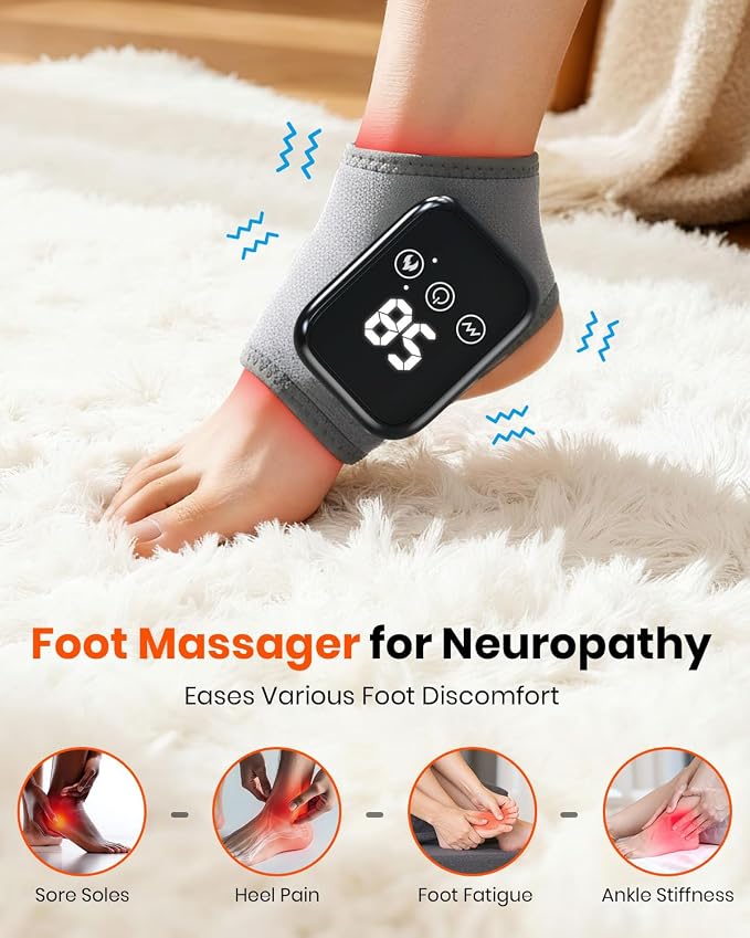 Foot Renew Massager for Neuropathy, 3-in-1 Cordless & Portable Foot and Ankle Massager for Heel, Arch & Ankle Relief, 3-Level Vibration & Heat, Ideal Gift, Includes Extension Strap (Gray)