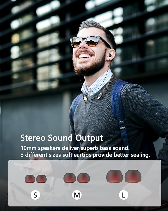 Neckband Bluetooth Headphones, Retractable Headphone Design with IPX5 Waterproof & Vibration Alerts, Neckband Headphones Stereo Noise Cancelling for Gym/Office