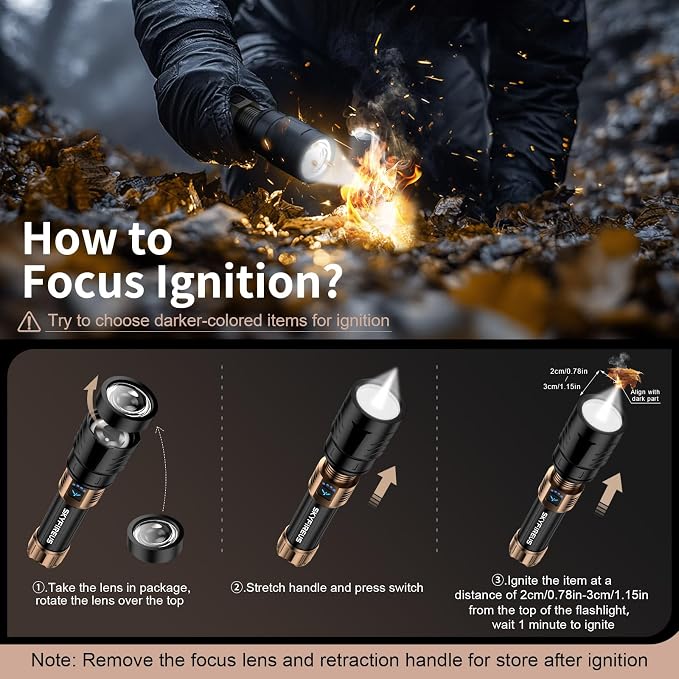 SKYFIRE Fire Starting Ignition Lens for 1097 High Lumens Flashlights,Just Durable Acrylic Lens with Aluminum Alloy Housing Focusing Lens for Super Bright Flashlight-No Flashlight