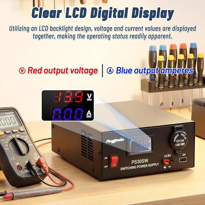 DC Bench Power Supply 30A 13.8V, Universal Regulated Power Supply for Radio, USB+Anderson+Cigarette Lighter Socket Home Lab Benchtop AC-to-DC Converter for CB/HAM/Amateur Radio
