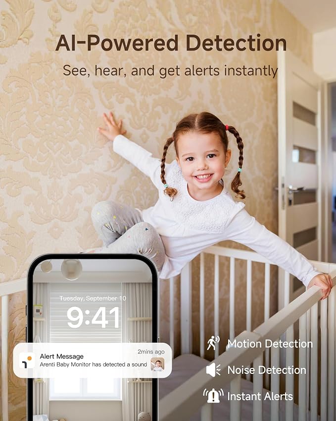 ARENTI WiFi Baby Camera Monitor B2 Kit 2026 Upgraded, 5-inch Wireless Display, Smartphone App, Encrypted Connection, Lullaby, Super Night Vision, Auto Tracking, Temp Sensor, Support Local Storage