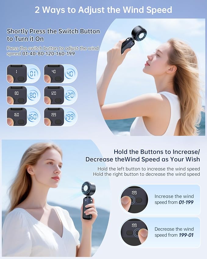 Portable Handheld Personal Fan with USB-C & iOS Cables 5V/2.4A Fast Charging for Cellphone/Tablet, 20H Cooling Time, Foldable Design with Phone Stand for Camping Travel Outdoor (2, Black+Beige)