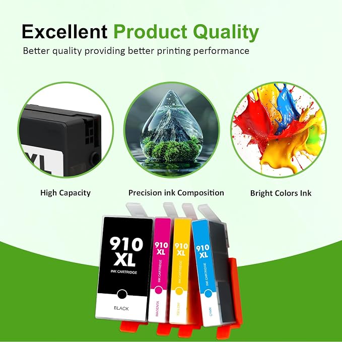 910 910XL 8020 Ink Cartridges for HP Printers OffceJet 8020 Ink 910 XL Black and Color Combo Pack for OfficeJet Pro 8015 8035 8025 8010 8018 8028 8022 8030 Printers (4 Pack)