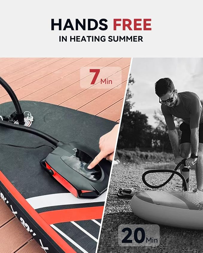ZFOX 50PSI Paddle Board Pump, Portable Electric SUP Pump with Auto-Shutoff & Cooling Fan – Smart Inflation for Paddle Board, 9 Nozzles, HD LCD Display, 12V DC (Red-M) (Red-V2)