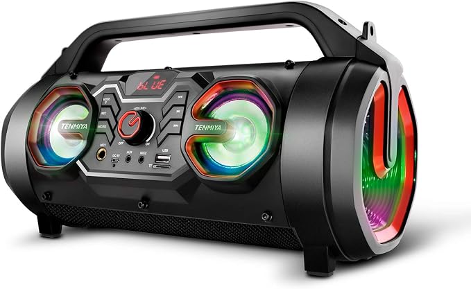 Portable Bluetooth Speaker with Subwoofer, Wireless Speakers with Booming Bass, FM Radio, RGB Lights, EQ, Stereo Sound, 10H Playtime, 30W Loud Speaker for Home, Outdoor, Party, Travel, Camping, Gifts