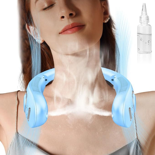 Personal Misting Neck Fan with Water Mist, Rechargeable 4000mAh Battery Powered, 5-Speed Neck Air with LED Display, Small Bladless Wireless Necklace Fans for Kids Adults Outside Work Sports, Purple
