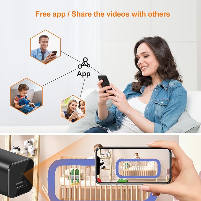 USB Charger Hidden Camera, WiFi Small Spy Security Camera, Full HD 1080P Mini Wireless Nanny Cam Motion Detection with App Live Feed for Home