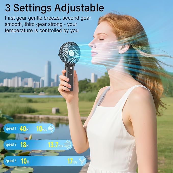 HandFan 10400mAh Portable Handheld Fan Rechargeable, 40Hrs Long-Lasted Hand Fan, Mini Personal Fans Foldable, Heavy Duty Battery Fans for Travel Beach Concerts Cruise Makeup(Clear Blade)