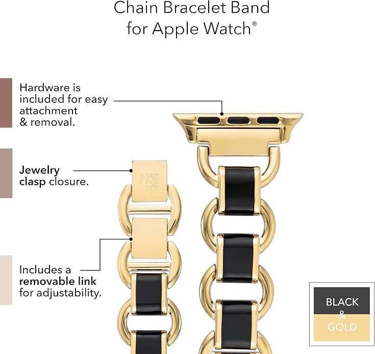 Anne Klein Fashion Chain Bracelet for Apple Watch, Secure, Adjustable, Apple Watch Replacement Band, Fits Most Wrists