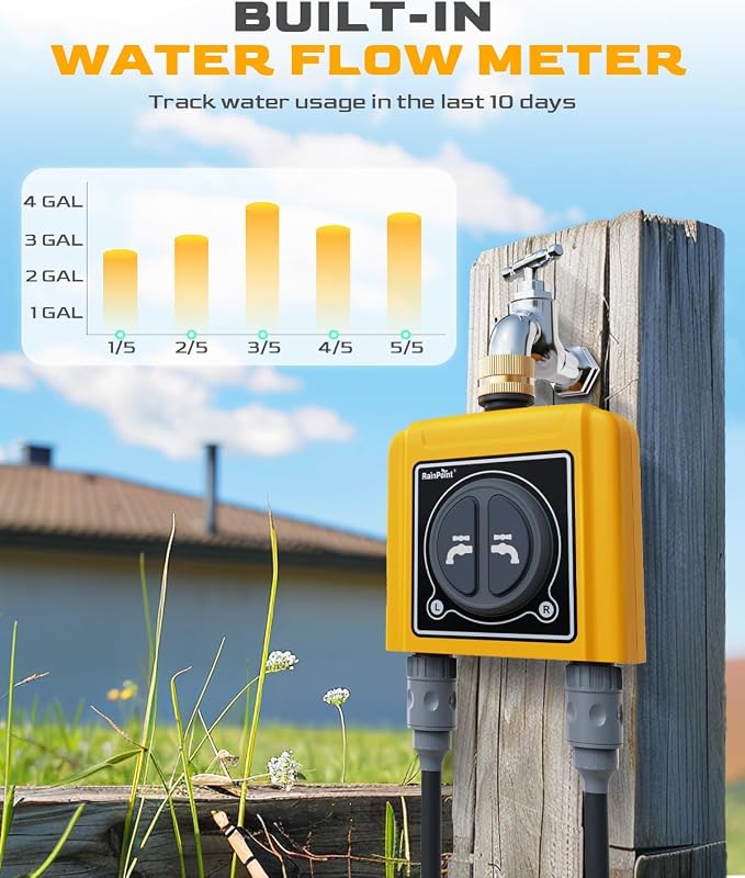 RAINPOINT WiFi Water Timer, Brass Inlet & Outlet,No WiFi Hub, 2.4Ghz WiFi Compatible, TWG004WRF Hub (Lot >202108)