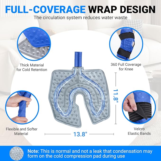 Cold Therapy Machine, Programmable Timer Ice Machine for Knee After Surgery, Portable Knee Ice Machine with Quiet Pump, Continuous Cold Flow, 12H Cooling, Knee Replacement, Swelling Reduction