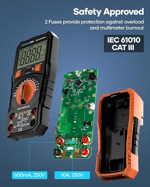 Crenova 890Z Digital Multimeter, 6000 Counts TRMS Multimeter Tester, DC AC Voltmeter Ohmmeter, Measures Voltage Current Capacitance Diodes Continuity Resistance Transistor Temperature with NCV