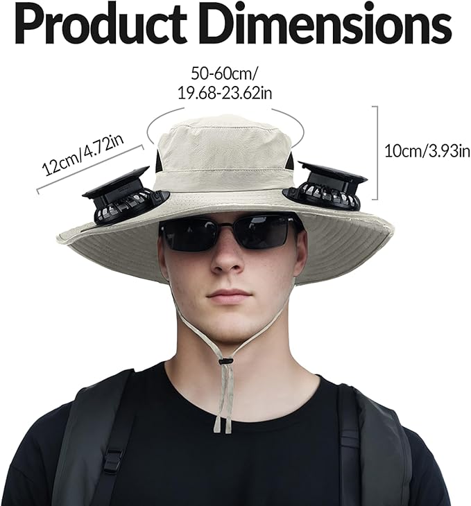Solar Powered Fan Hat for Men Women Wide Brim Hat with 2 Fans UPF 50+ Outdoor Fishing Beach Sun Hat