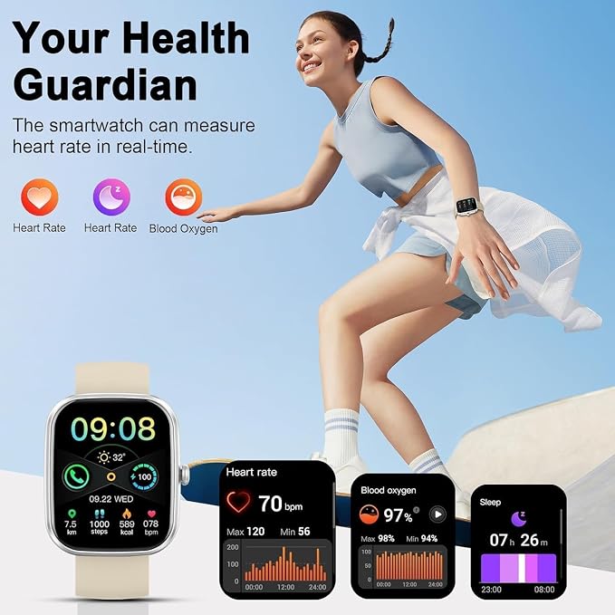 Soudorv Smart Watch(Answer/Make Call), 1.91" Smartwatch for Men Women, 2026 New Fitness Watch with 110+ Sport Modes, Fitness Activity Tracke with Pedometer/Sleep, Silver-Beige