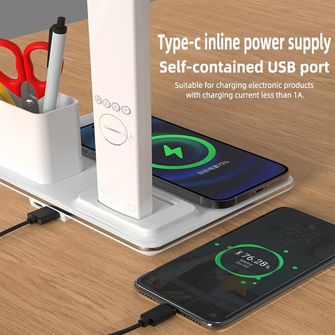 Multifunctional Wireless Charging Bedside Lamp with Digital Display,15W Fast Charger&Alarm Clock,Dimmable Touch Control,Multi-Angle Adjustable Desk Lamp for Home and Office,HYT1771 White.