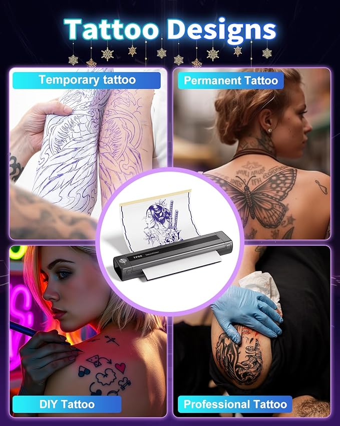 TP88 Wireless Tattoo Transfer Stencil Printer, Thermal Tattoo Machine with 10pcs Free Stencil Paper, Compatible with Smartphone & PC, Portable Printer for Artists & Beginners, Gray