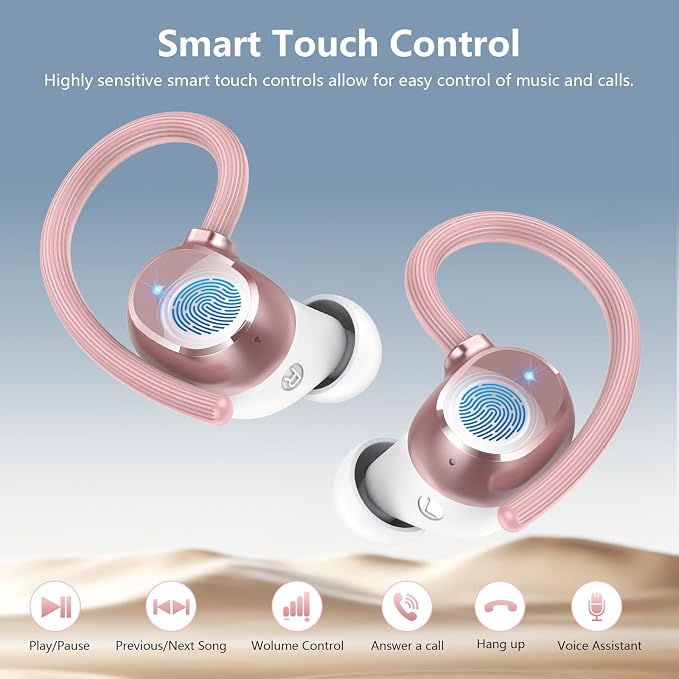 Wireless Earbuds for iOS Android, Bluetooth 5.4 Sport Headphones, 128H Playtime Over Ear Buds for Small Ear, Stereo Deep Bass, Sport Wireless Bluetooth Earphones, IPX7 Waterproof Running Headphones
