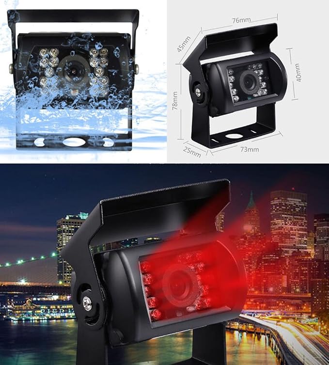 HD 1080P Backup Camera 7" Monitor,4X 4 Pin AHD Car Reverse Rear View Mirror Wired Camera Kit + 7 inch IPS 4-Split Monitor for Bus Truck Trailer RV Heavy Duty A701
