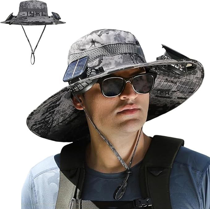 Waterproof Solar Fan Hat, Fishing Hat with Fan for Men, 3-Speed Setting,Waterproof Outdoor Fishing Hat
