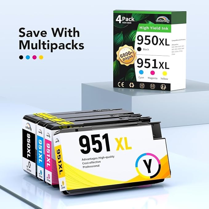 colorfly 950xl and 951xl Ink Cartridges Combo Pack Compatible for hp 950 951 Ink Cartridges Combo Pack Replacement with OfficeJet Pro 8600 8610 8620 8100 8630 8660 8640 8615(4 Pack)