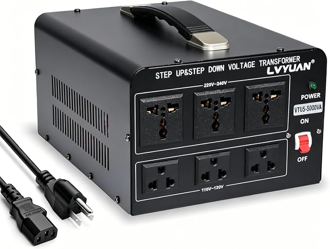 LVYUAN 5000 Watt Voltage Converter Transformer Heavy Duty Step Up/Down AC 110V/120V/220V/240V Power Converter with 3 US Outlets, 3 Universal Outlets, Resettable Circuit Breaker Protection
