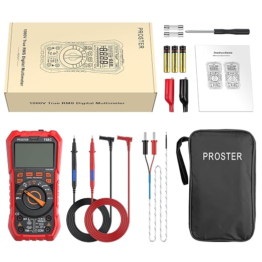 Proster Digital Multimeter Tester True RMS 9999 Counts - Auto Ranging Multimeter, AC DC Voltage Current Meter with NCV Inductance Backlight Temperature Capacitance Test Meter Electrical