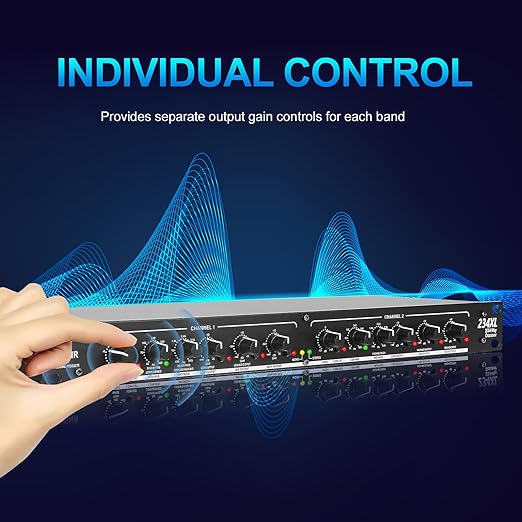 Professional 2/3 Way Stereo/4 Way Mono Crossover with XLR Input and Output, Stereo Audio Sound Processing for PA System with Subwoofer
