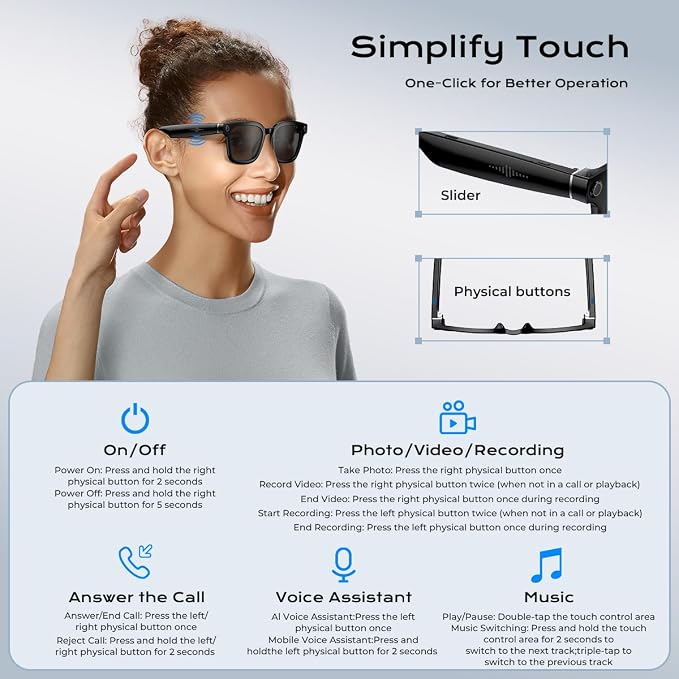 XO AI Smart Glasses,HD 1080P Camera Glasses with Video Recording & Photo Taking,140+ Language Real-Time Translation Glasses Perfect for Travel, Business(Transparent Anti-Blue)