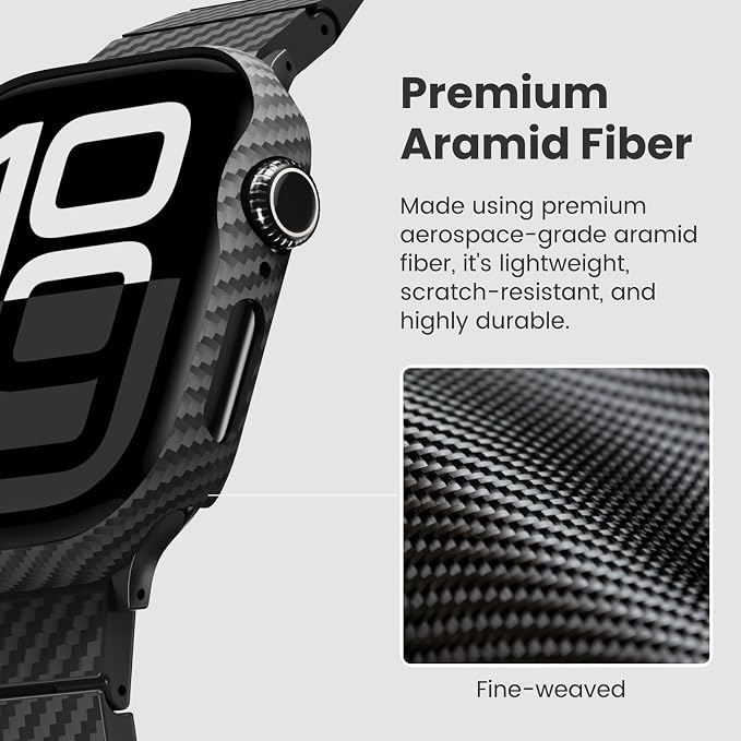 PITAKA Apple Watch Series 11/10 Case, Exquisite Minimalist Slim Apple Watch Series 11/10 46mm Case, Aramid Fiber Woven, Black/Grey (Twill)