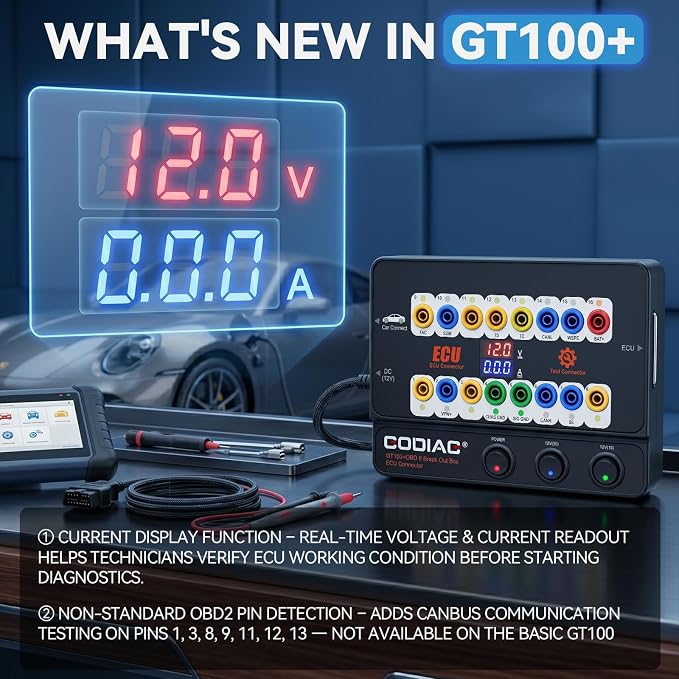 GODIAG GT100+ OBD2 Breakout Box, 16-Pin Automotive ECU Connector Scan Tool for Bench Testing and CAN Bus/K-LINE Signal Testing