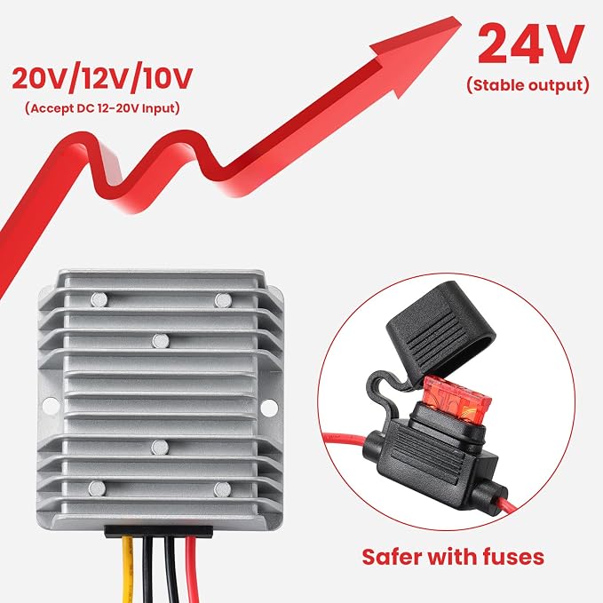 240W DC-DC Boost Converter 12V to 24V 10A Step Up Voltage Regulator - Waterproof Power Supply Module for Car Audio, Solar Panel,CCTV - Over-Current/Short-Circuit Protection