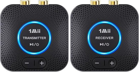 1Mii 2.4GHz Wireless Audio Transmitter Receiver Set (1 TX+1 RX) for TV, 262Ft/80M Long Range 25ms Low Latency with AUX RCA in/Out, Wireless Audio Adapter for TV PC Powered Speaker Amplifier Soundbar
