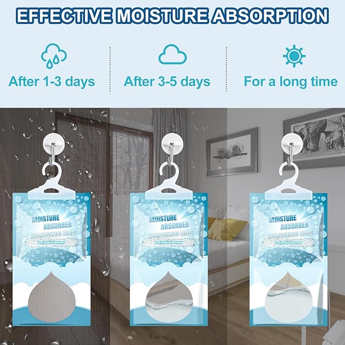 Moisture Absorbers 36 Pack - Fragrance Free Humidity Absorber High-Efficiency Dehumidifier Bags Portable Moisture Hanging Bags for Closet, Bathroom and Kitchen