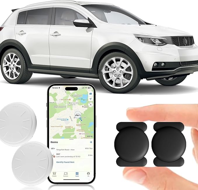 Mini GPS Tracker for Vehicles No Monthly Fee,GPS Car Tracker,Hidden Car Tracker with Magnetic Case,Real Time Car GPS Tracker Work with Apple Find My(iOS Only) -Black,2PCS