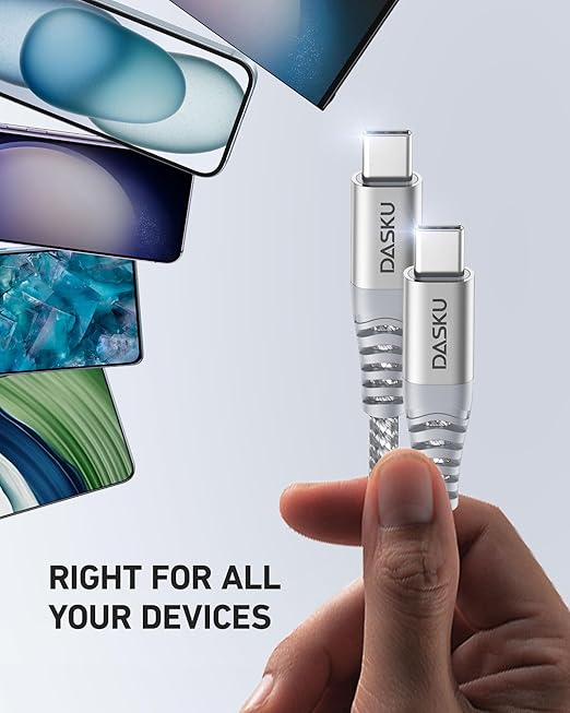 Dasku 15FT Extra Long USB C to USB C Cable 100W, Fast Charging Type C Charger Cord for iPhone 17 17 Pro Max, iPhone 16 Series, iPhone 15 Series, Galaxy S24 S23, MacBook, Car Play-Gery