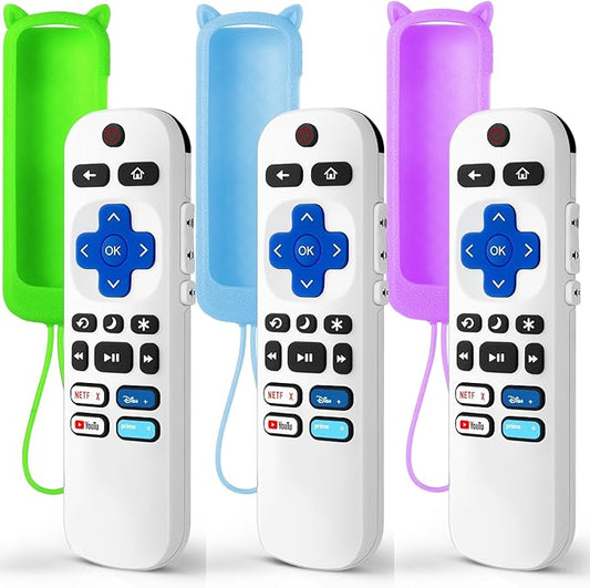 (Pack of 3) Replacement Remote Only for Roku TV with Soft Silicone Protective Cover (Glow in The Dark), Universal Remote for TCL/Onn/Hisense/Sharp/Element/Philips Roku Smart TV (Elegant White)