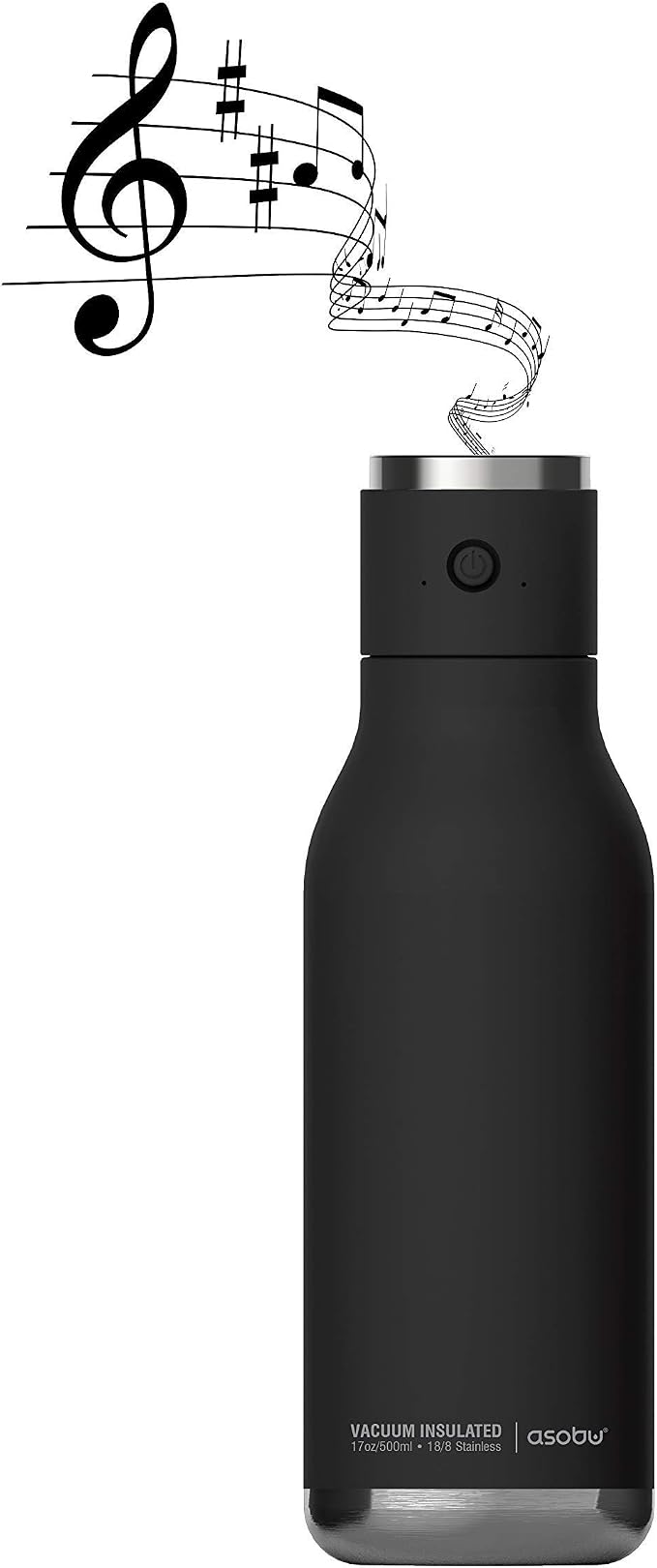 asobu Wireless Speaker Double Wall Insulated Stainless Steel Water Bottle 17 Ounce (Black)